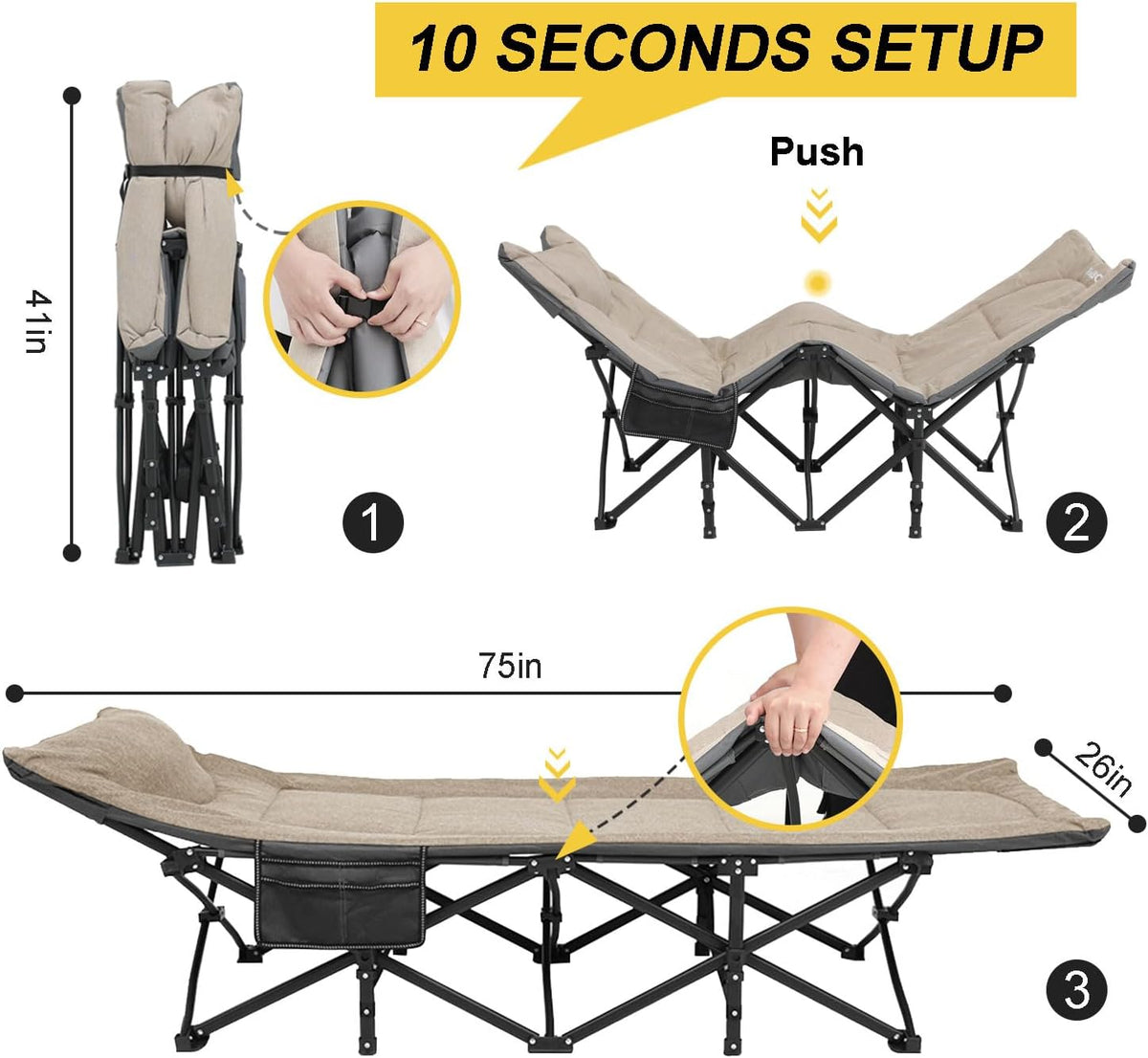 ATORPOK Folding Camping Cot with Cushion and Pillow B09YD2XJ66 image 5