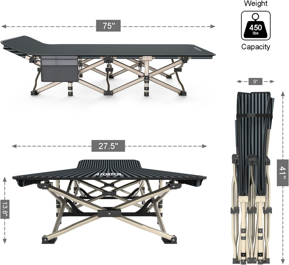 ATORPOK Folding Camping Cot with Contoured Headrest B096NH2K5P image 2