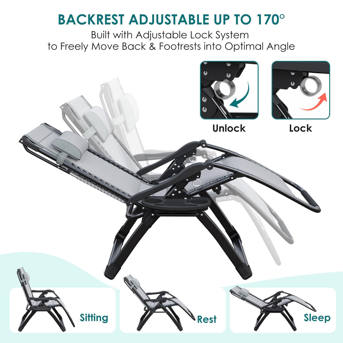 ATORPOK Padded Zero Gravity Chair with Canopy B0FH6TFZQN image 5