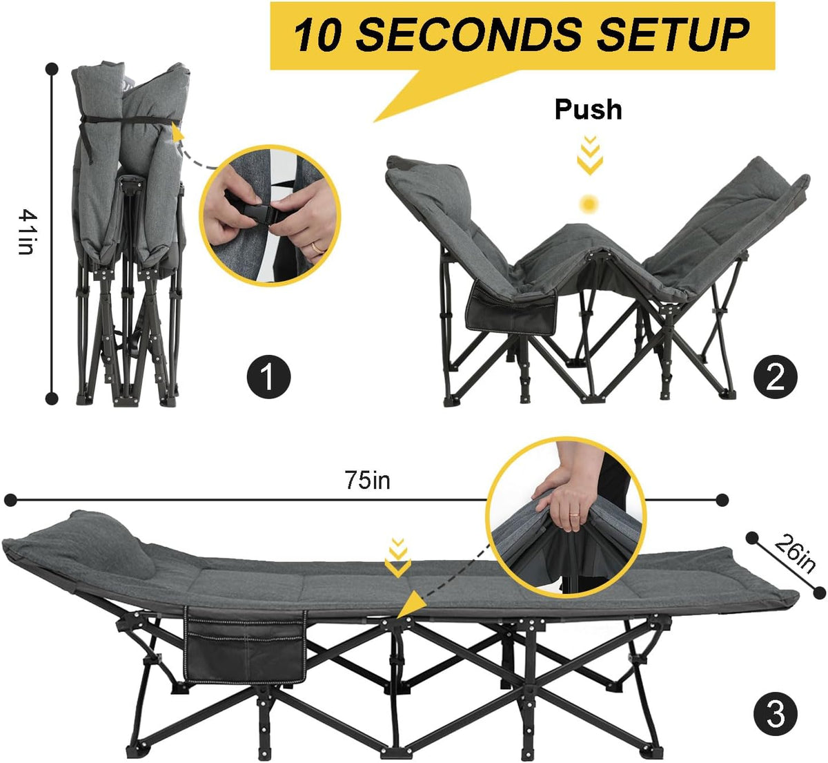 ATORPOK Folding Camping Cot with Cushion and Pillow B09YD21188 image 5