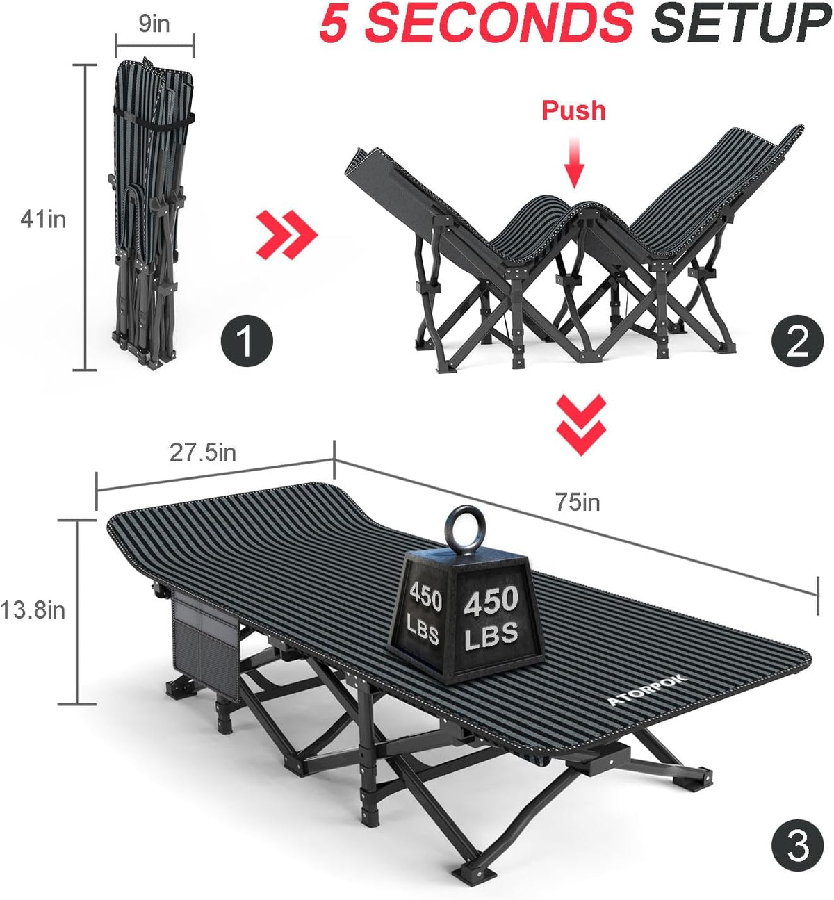 ATORPOK Folding Camping Cot with Removable Cushion B09MH9NT2K image 4