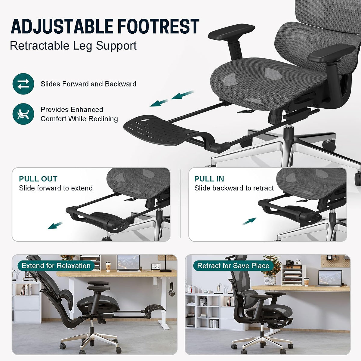 ATORPOK Reclining Mesh Office Chair with Footrest Black image 5