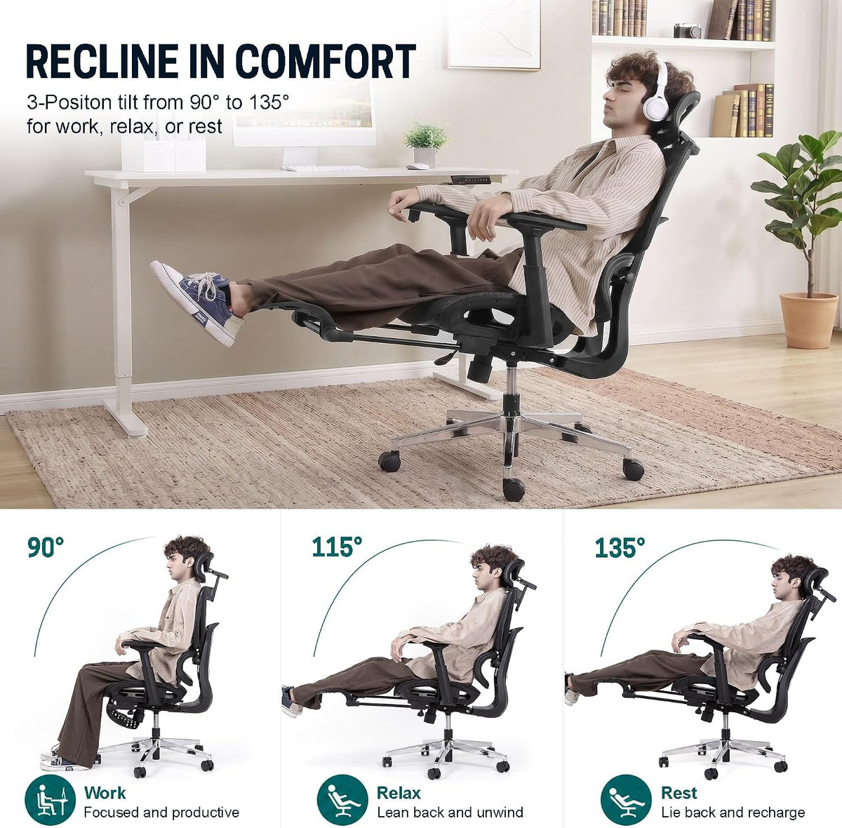 ATORPOK Reclining Mesh Office Chair with Footrest Black image 4