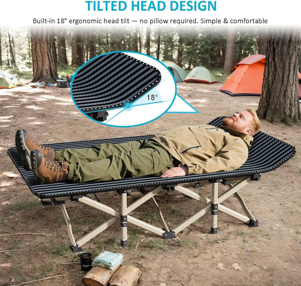ATORPOK Folding Camping Cot with Contoured Headrest B0FBVDG4LZ image 6