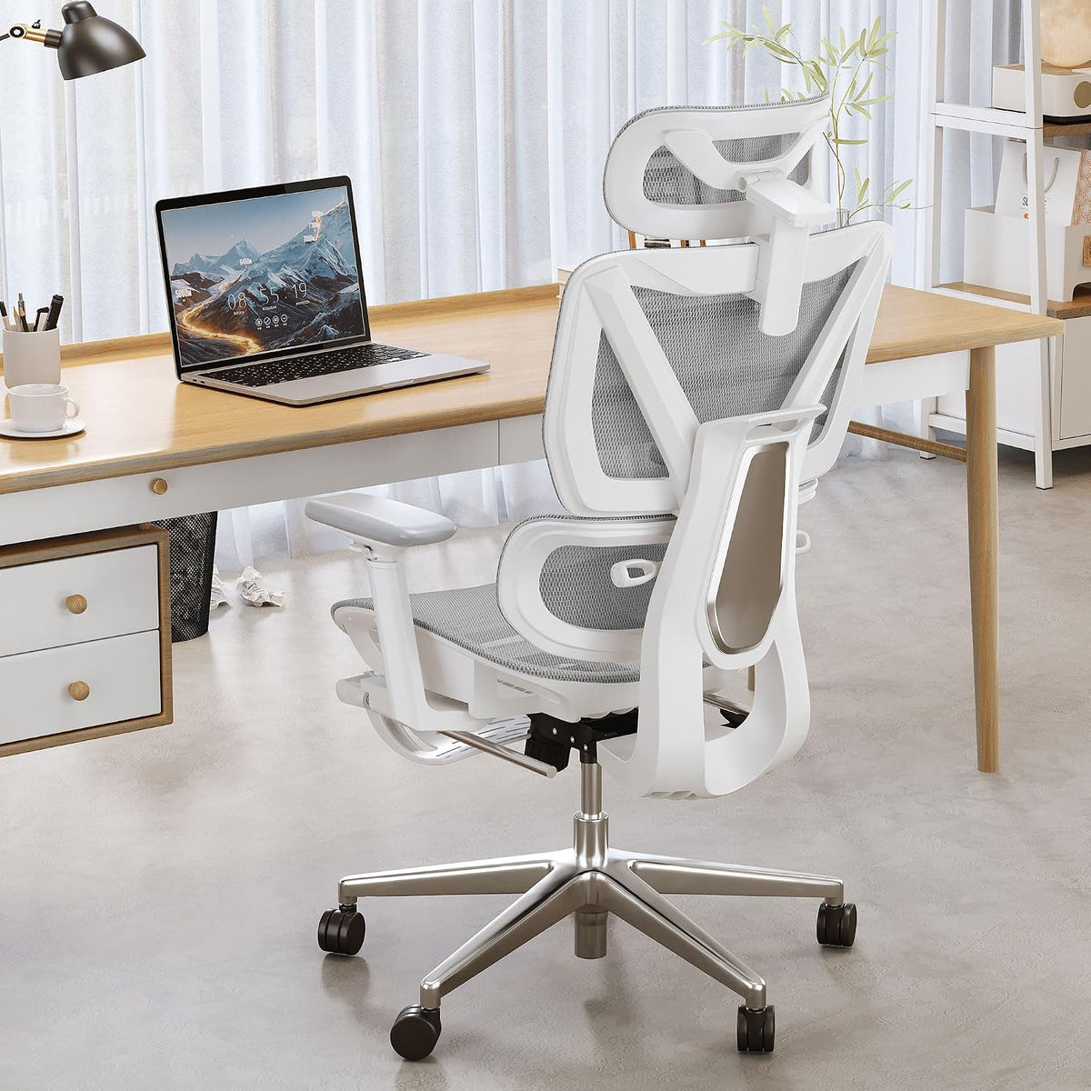 ATORPOK Reclining Mesh Office Chair with Footrest Grey image 6