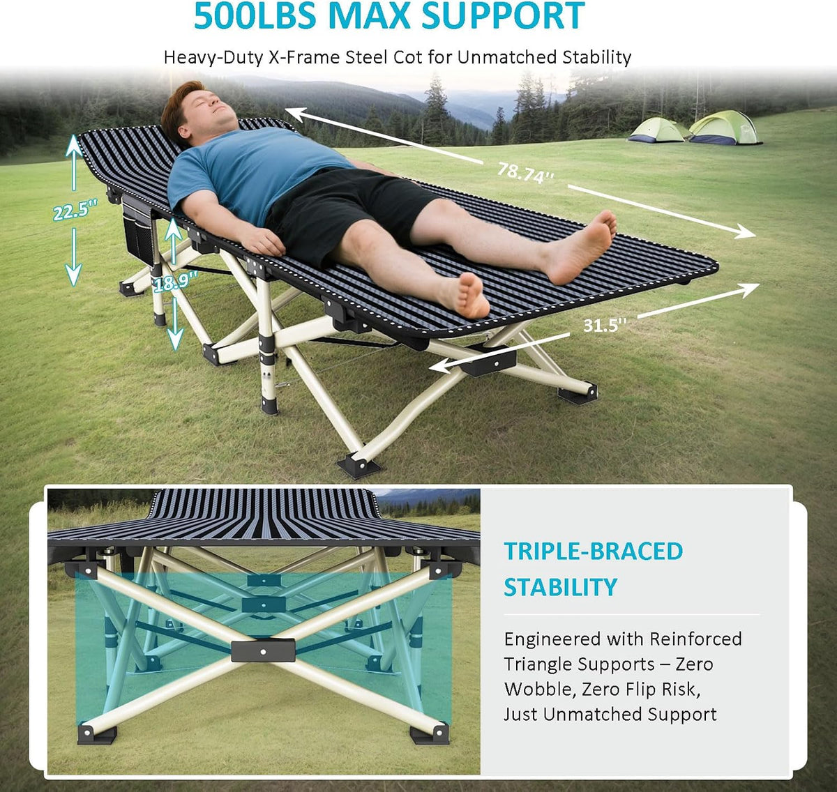 ATORPOK Folding Camping Cot with Contoured Headrest B0FBVDG4LZ image 4