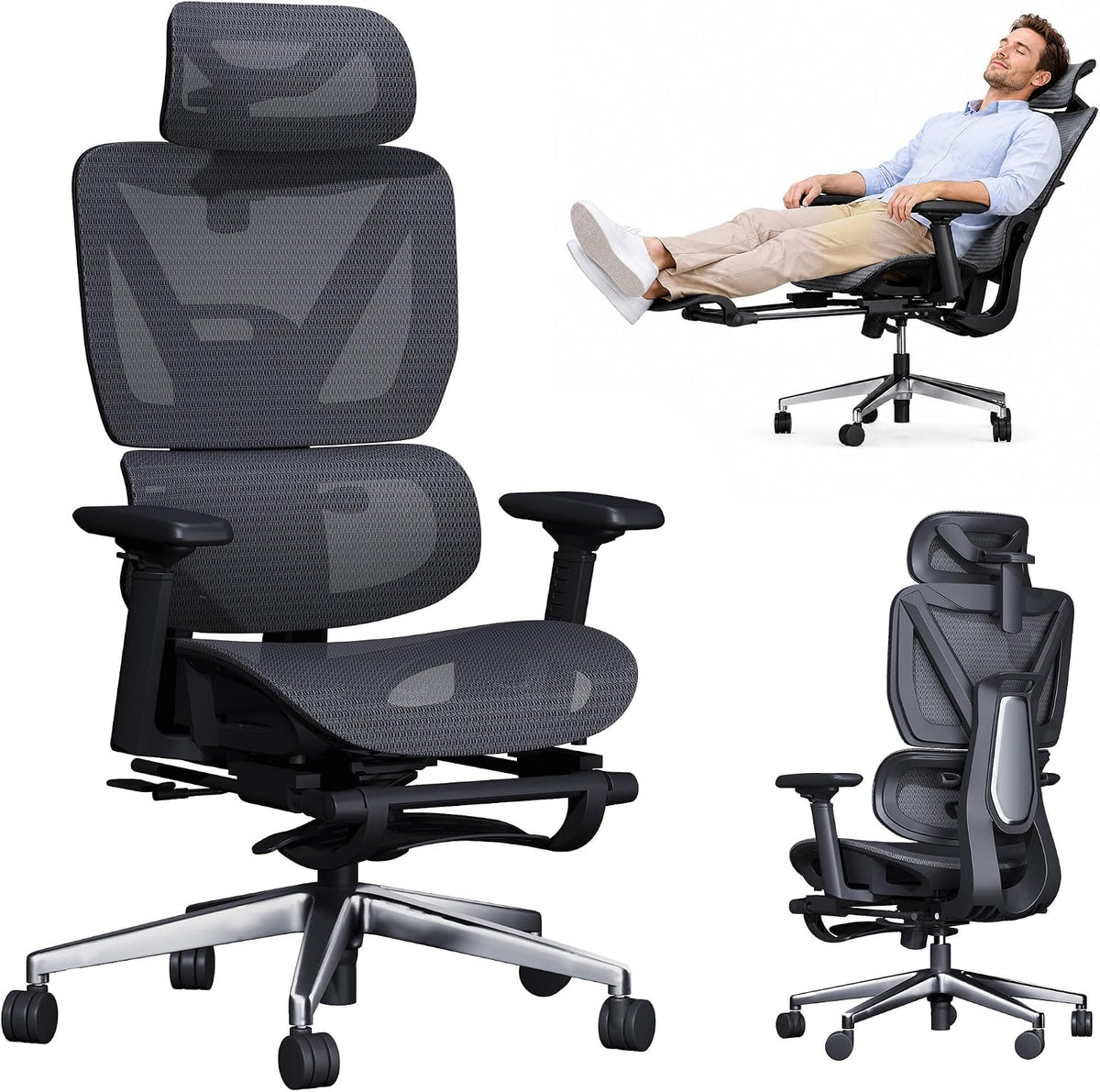 ATORPOK Reclining Mesh Office Chair with Footrest Black image 1