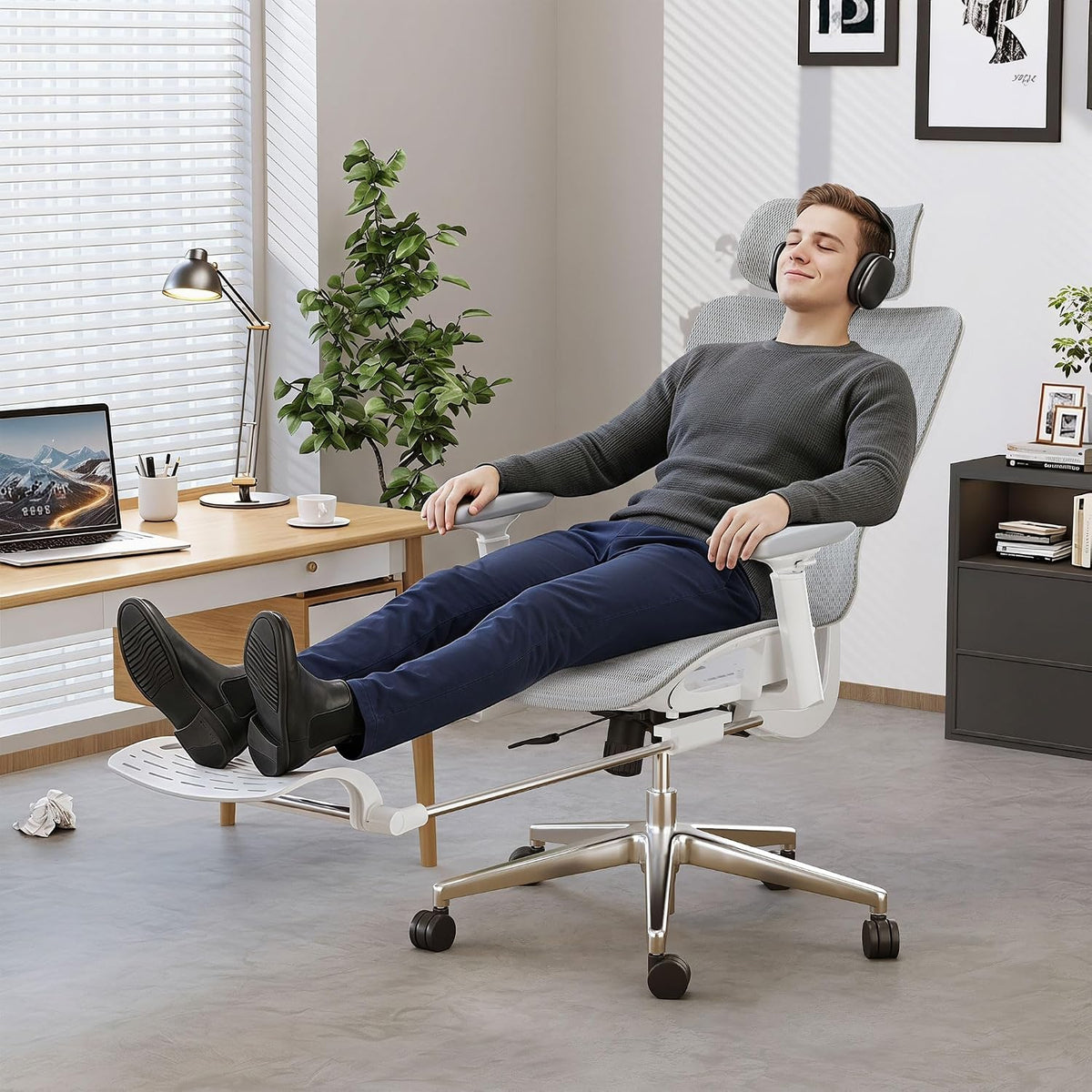 ATORPOK Reclining Mesh Office Chair with Footrest Grey image 2